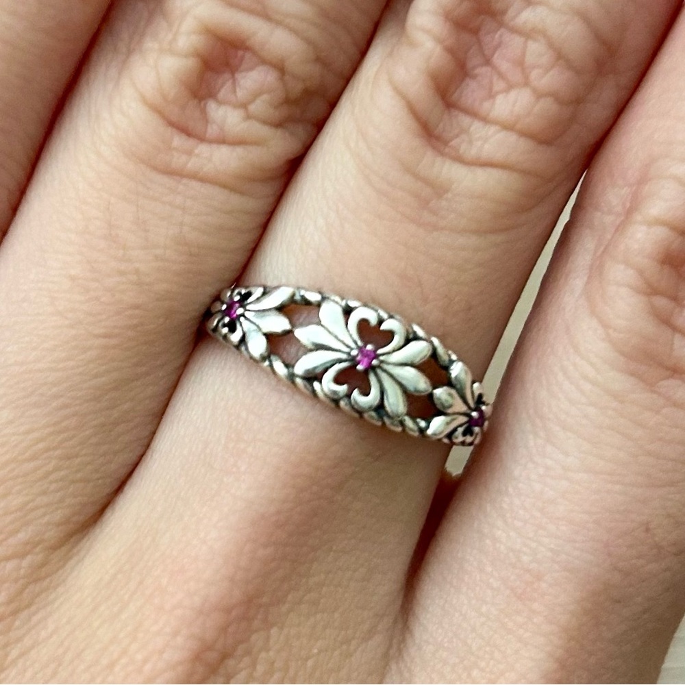 925 Sterling Silver Fleur-de-Lis Ring with Pink Gem | Scroll Design | Elegant